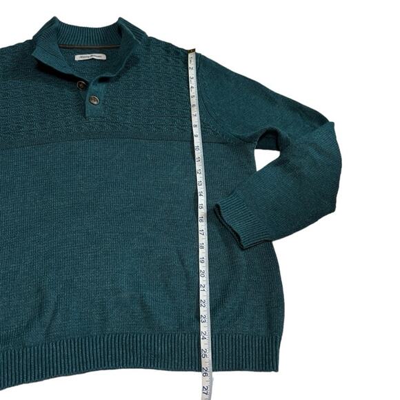 Tommy Bahama Fisherman's Quarter Button Teal Textured Knit Sweater Men's Size L - Picture 7 of 7